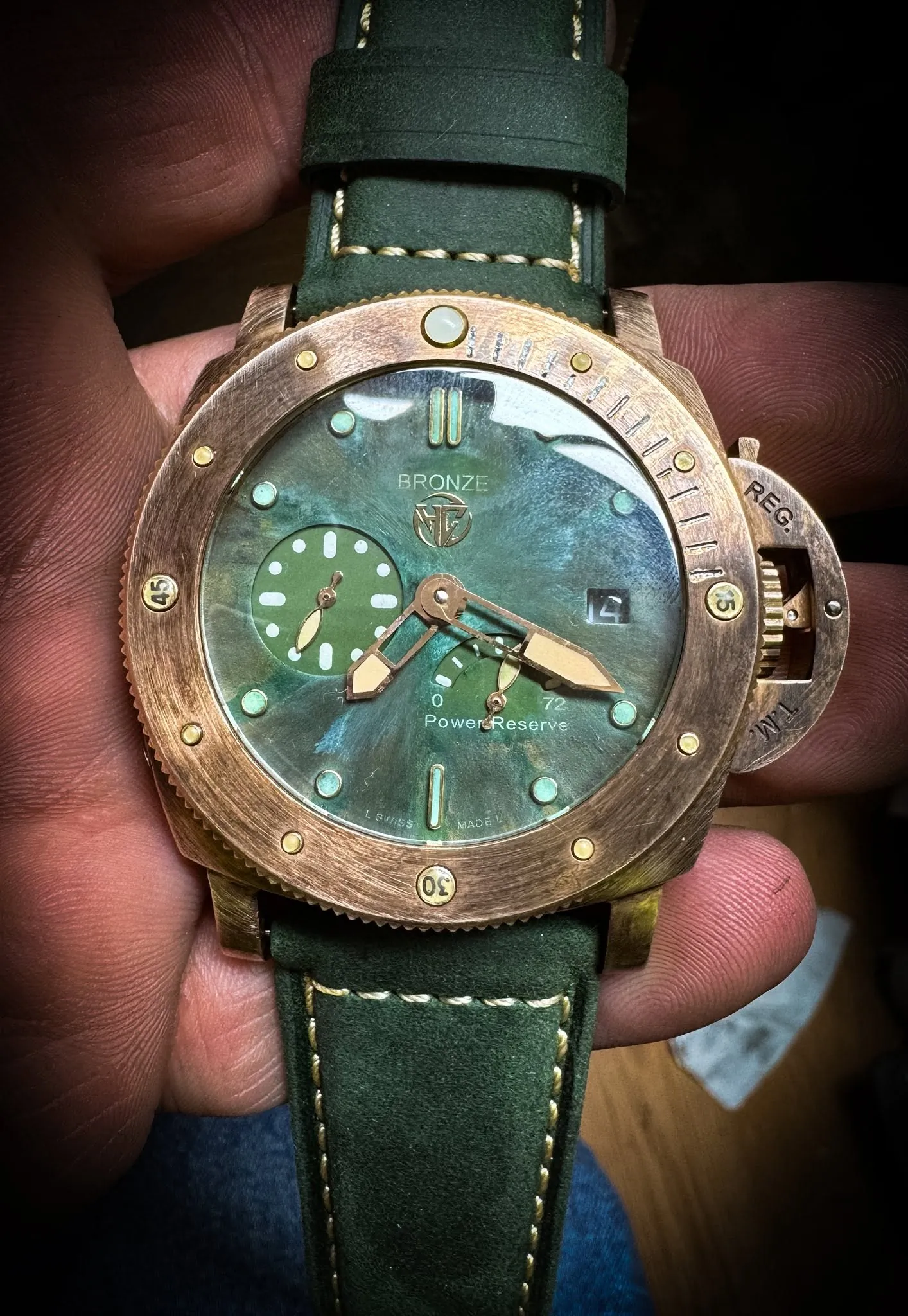 49mm Bronze Painted-Dial Beauty — 49mm bronze case custom build, Reno